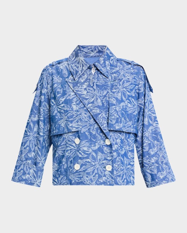Elijah Floral Jacquard Crop Trench Jacket